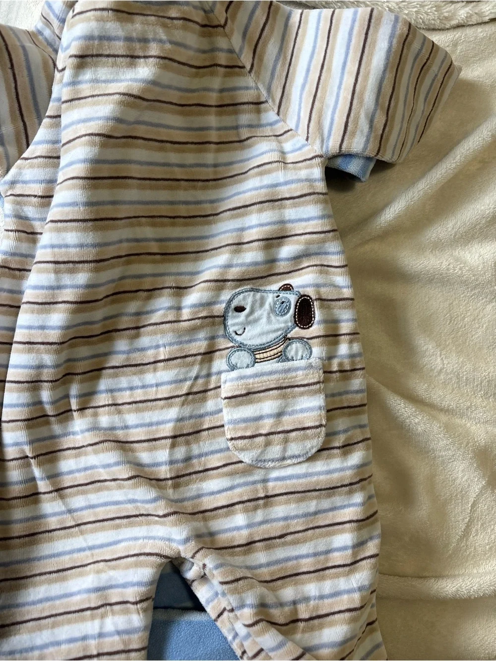 Vintage Y2K greendog Blue Plush Overalls with Brown & Blue Striped Hoodie 6-9 mo